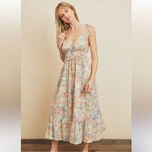 Dress Forum Los Angeles Jillian Multi Floral Midi Dress Sz M Boho Cottage Girly